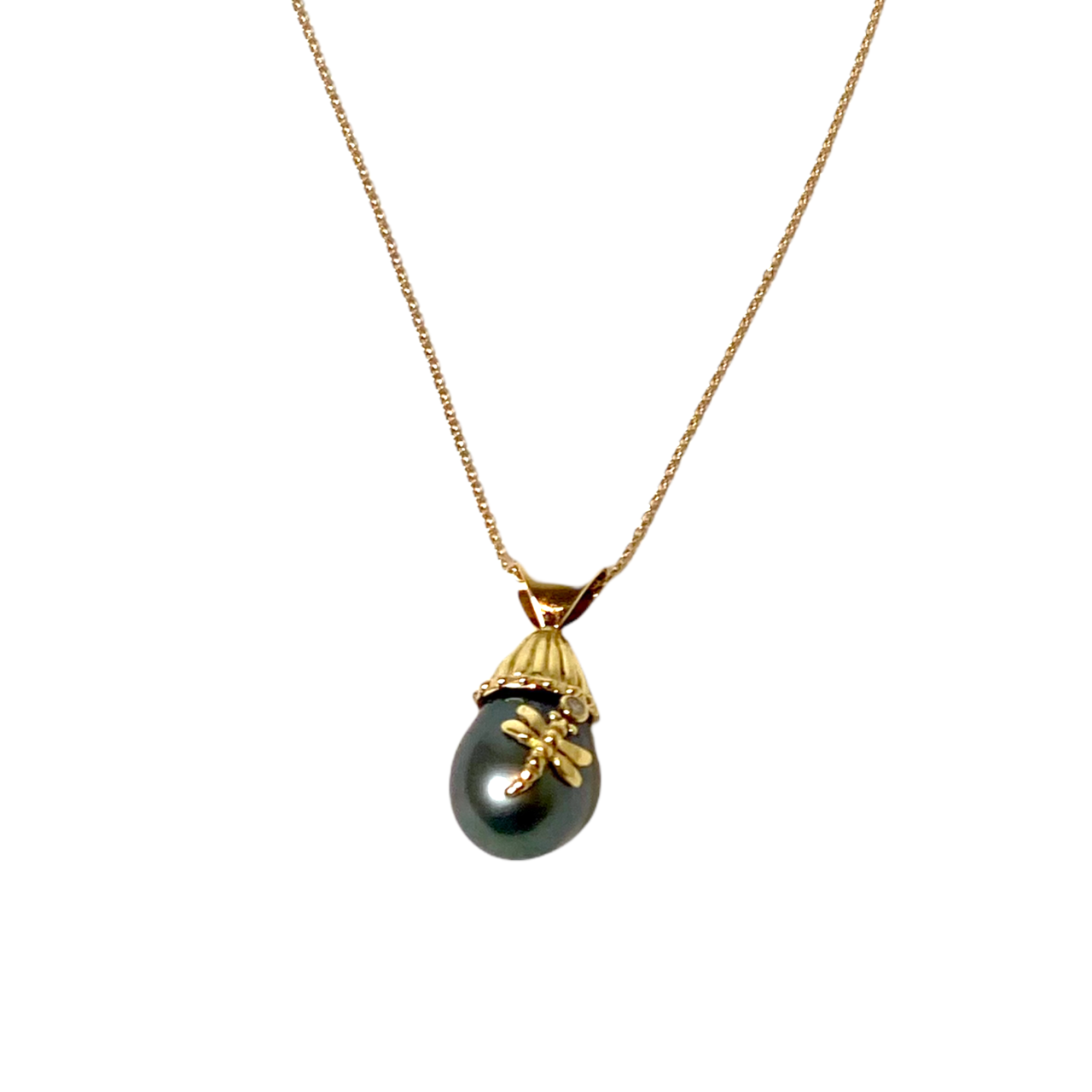 Dragon Fly Tahitian Pearl Diamond 18K Gold Pendant & Chain-Jewelry-Victoria Adams-Sorrel Sky Gallery