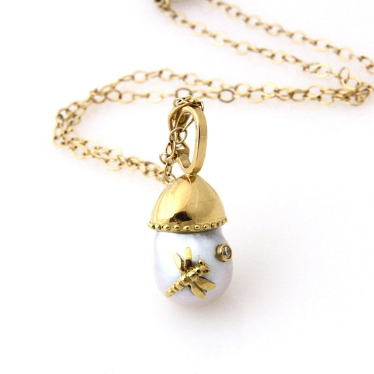 Pendant with Baroque Pearl with Dragonfly-Jewelry-Victoria Adams-Sorrel Sky Gallery