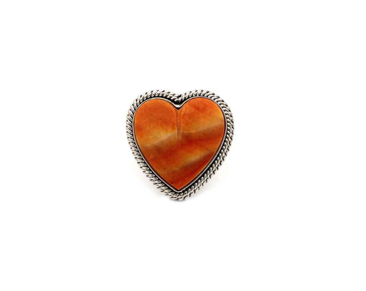 Sterling silver and spiny oyster heart ring by Artie Yellowhorse