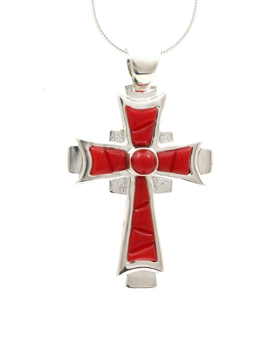 Sterling Silver Celtic Cross Necklace with inlay Rosarita. Ben Nighthorse at Sorrel Sky Gallery