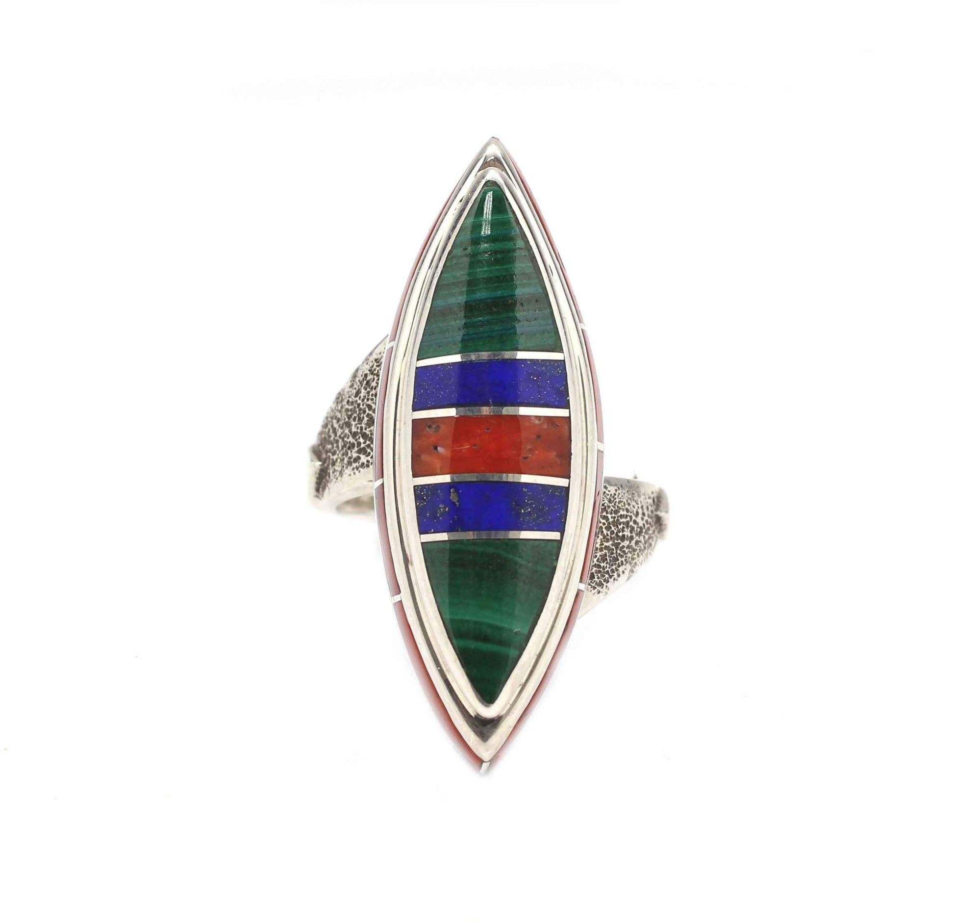 Ben Nighthorse-Edge Inlay Marquise Ring-Sorrel Sky Gallery-Jewelry