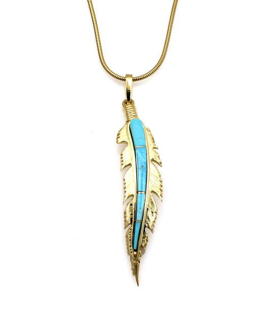 Gold Feather Pendant-Jewelry-Ben Nighthorse-Sorrel Sky Gallery