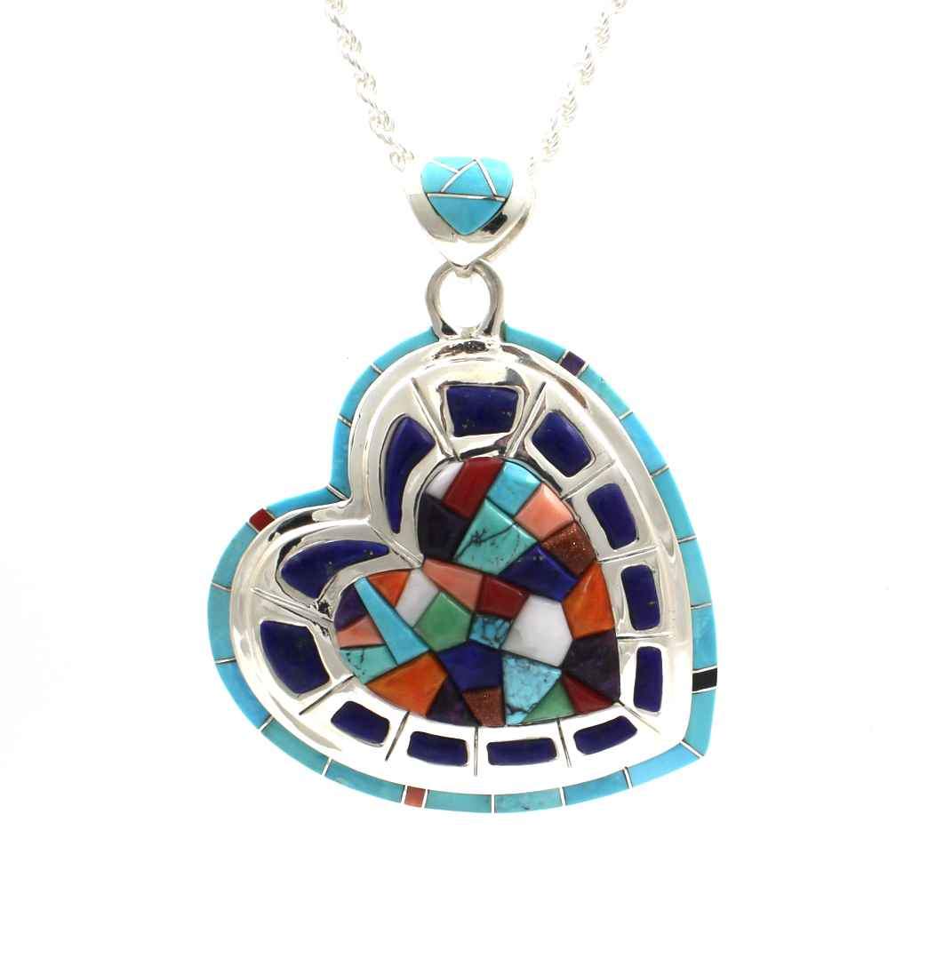 Colorful inlay stone heart pendant.
