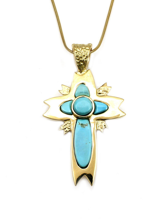 Reversible Gold Cherry Blossom Cross Pendant-Jewelry-Ben Nighthorse-Sorrel Sky Gallery