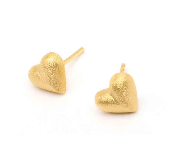 Heart Shaped Post Earrings in Sterling Silver with fine gold overlay, post backing.  by Bernd Wolf at Sorrel Sky Gallery