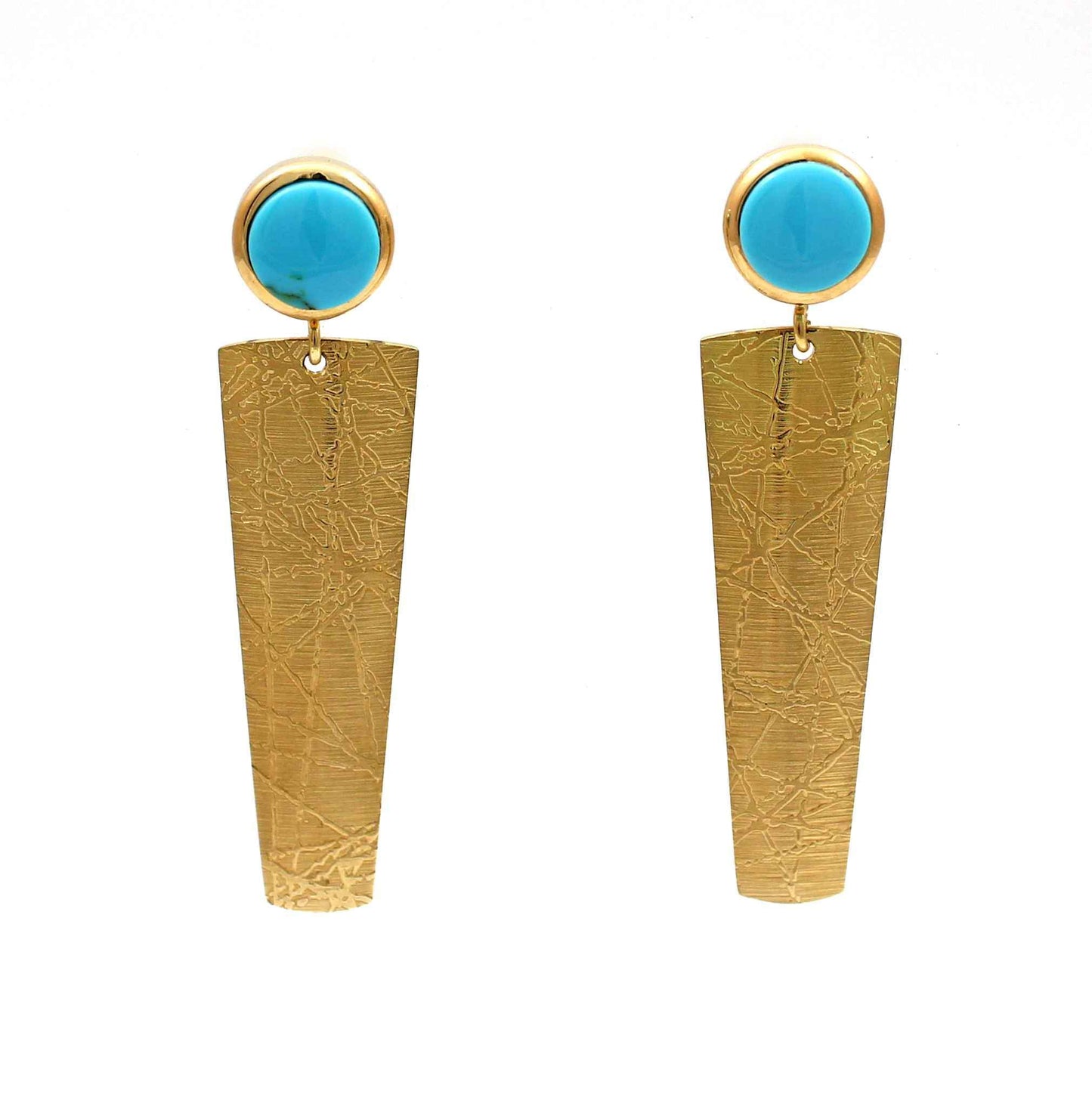 18K yellow gold dangle earrings with turquoise by Chris Pruitt