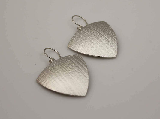 Trillion Canvas Texture Earrings in Sterling Silver. 