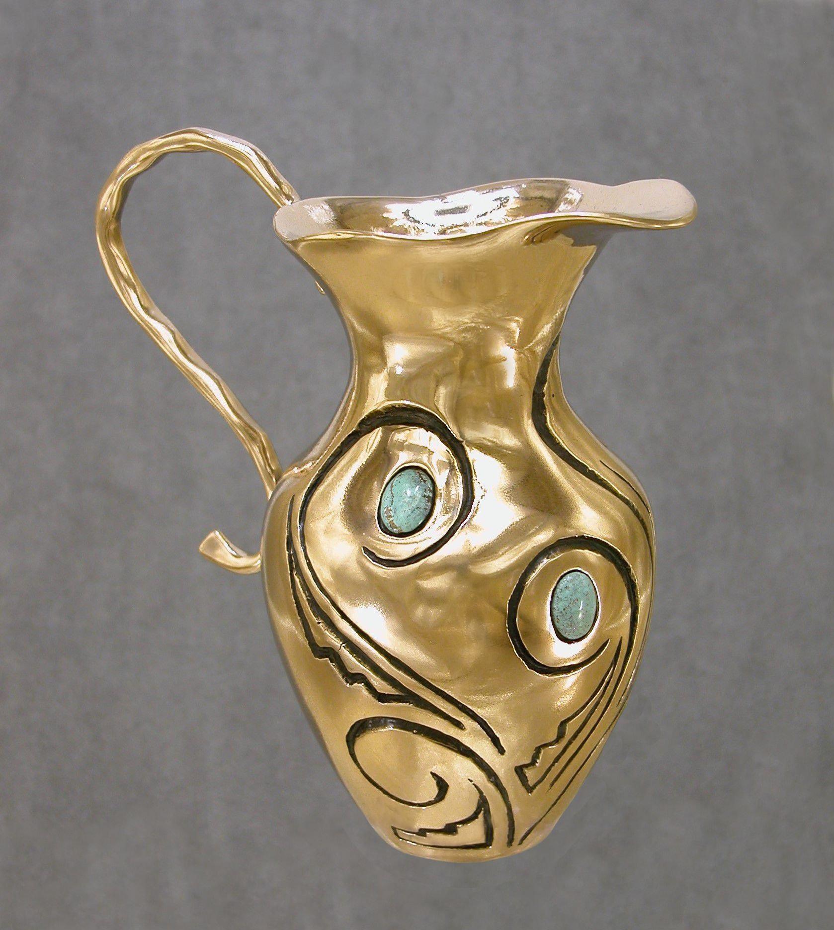 Water Vessel With Turquoise-Sculpture-Christin Ortiz-Sorrel Sky Gallery