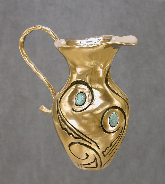 Water Vessel With Turquoise-Sculpture-Christin Ortiz-Sorrel Sky Gallery