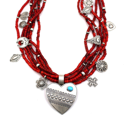 Heart Necklace on Six Strand Trade Beads-Jewelry-Don Lucas-Sorrel Sky Gallery