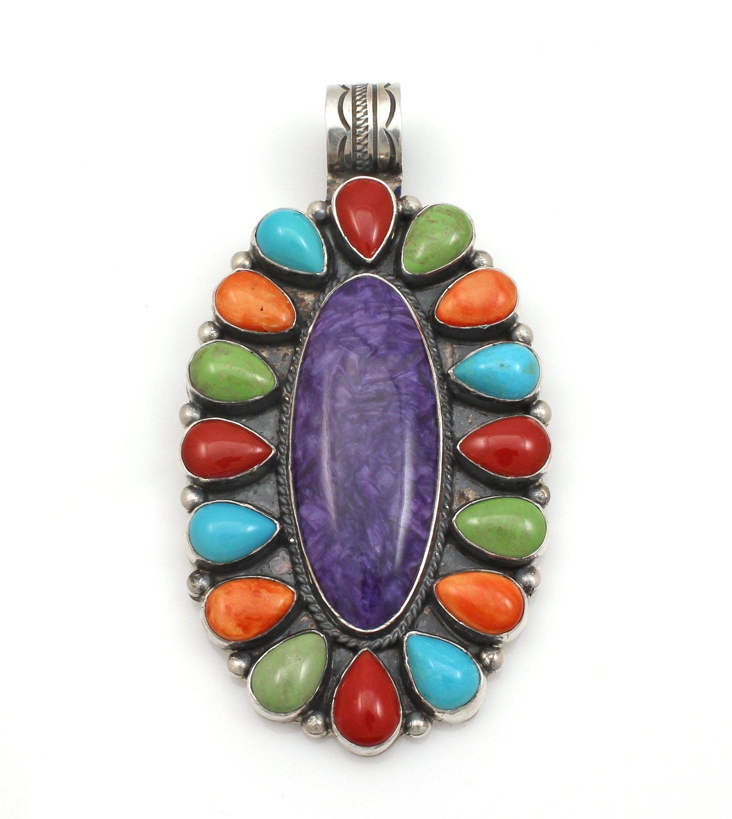 Multi Stone Cluster Pendant With Charolite-Jewelry-Don Lucas-Sorrel Sky Gallery
