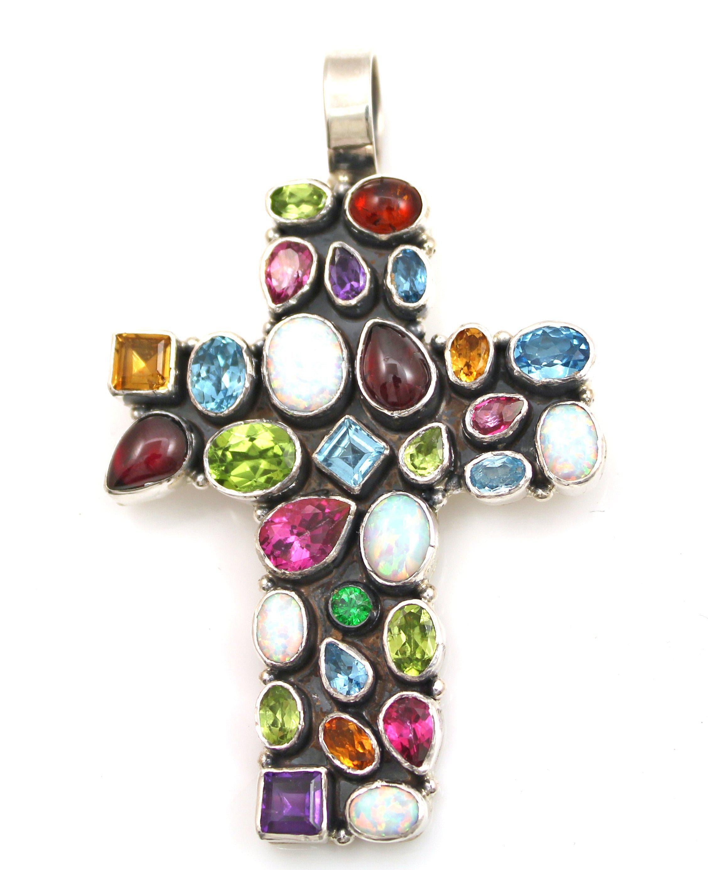 Multi Gemstone buying Cross Pendant