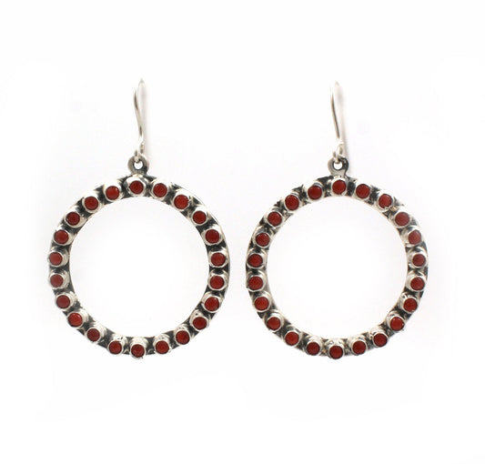 Red Coral Circle Earrings-Jewelry-Don Lucas-Sorrel Sky Gallery