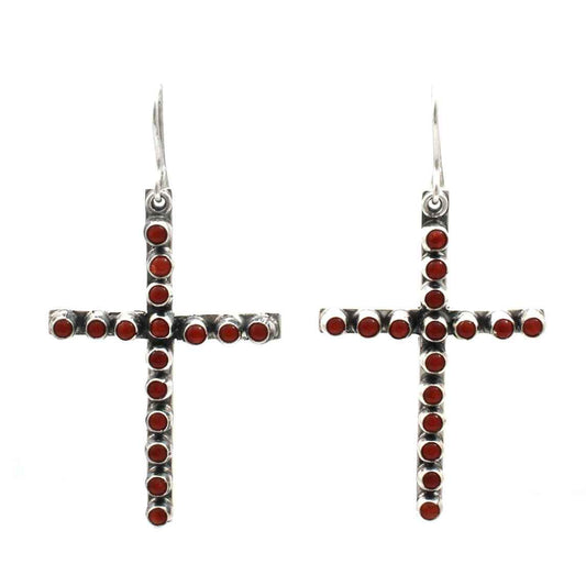 Red Coral Cross Dangle Earrings-Jewelry-Don Lucas-Sorrel Sky Gallery