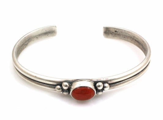 Red Coral Single Stone Cuff Bracelet-Jewelry-Don Lucas-Sorrel Sky Gallery