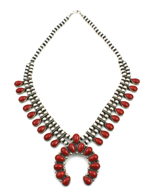 Red Coral Squash Blossom Necklace-Jewelry-Don Lucas-Sorrel Sky Gallery