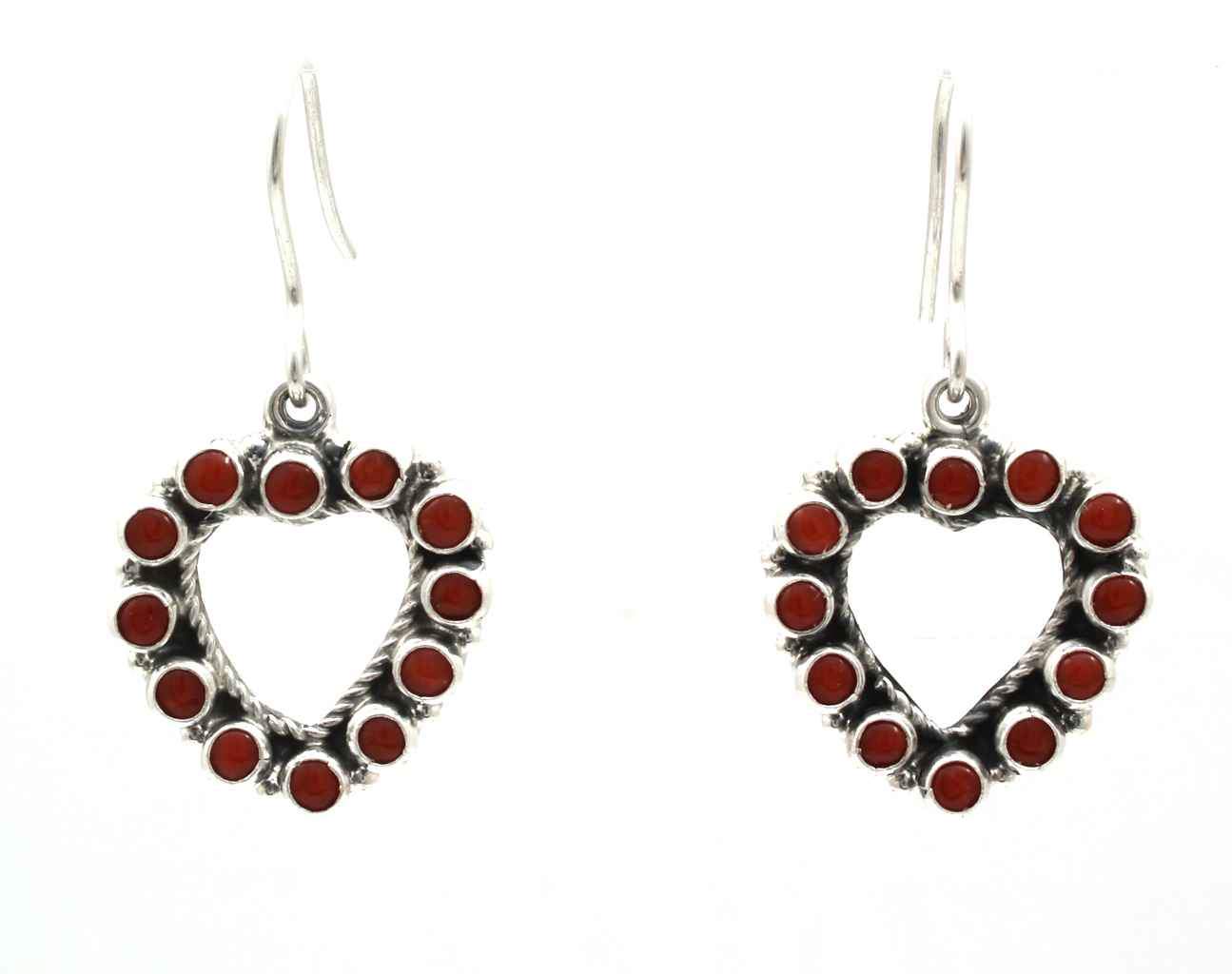 silver heart earrings with red coral by don lucas