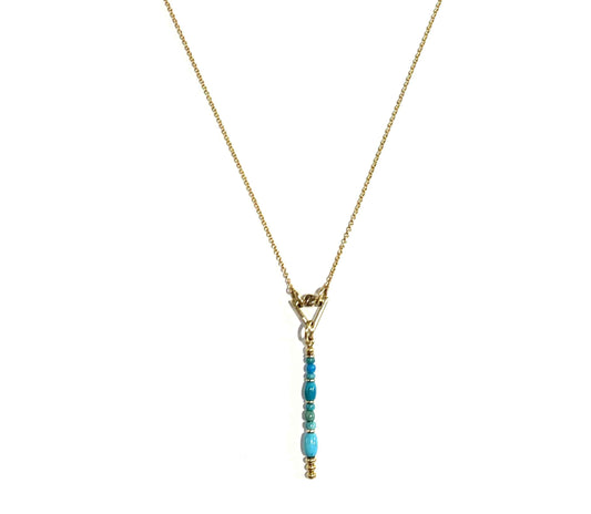 18K yellow gold drop necklace with turquoise beads