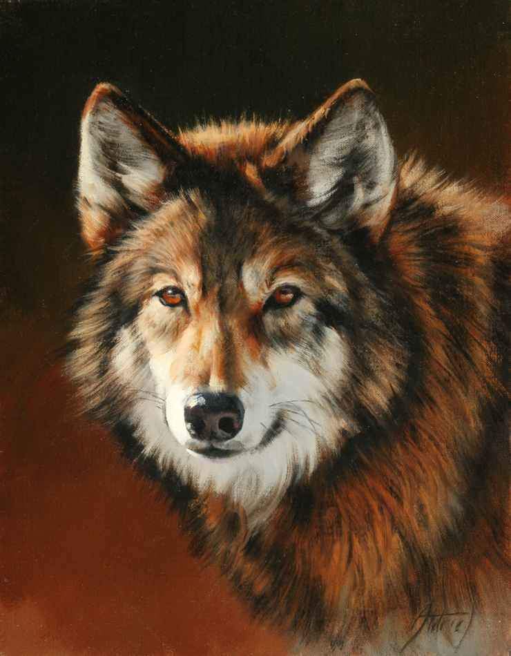 Oil painting of a wolf