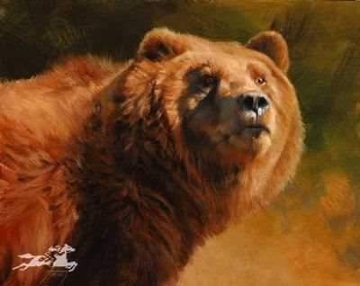Edward Aldrich. Bear. Grizzly. Grizzly Bear Portrait. Sorrel Sky Gallery. Durango Art Galleries. Sorrel Sky. Aldrich Art. Wildlife Art. Wildlife Portrait. Wildlife Paintings.