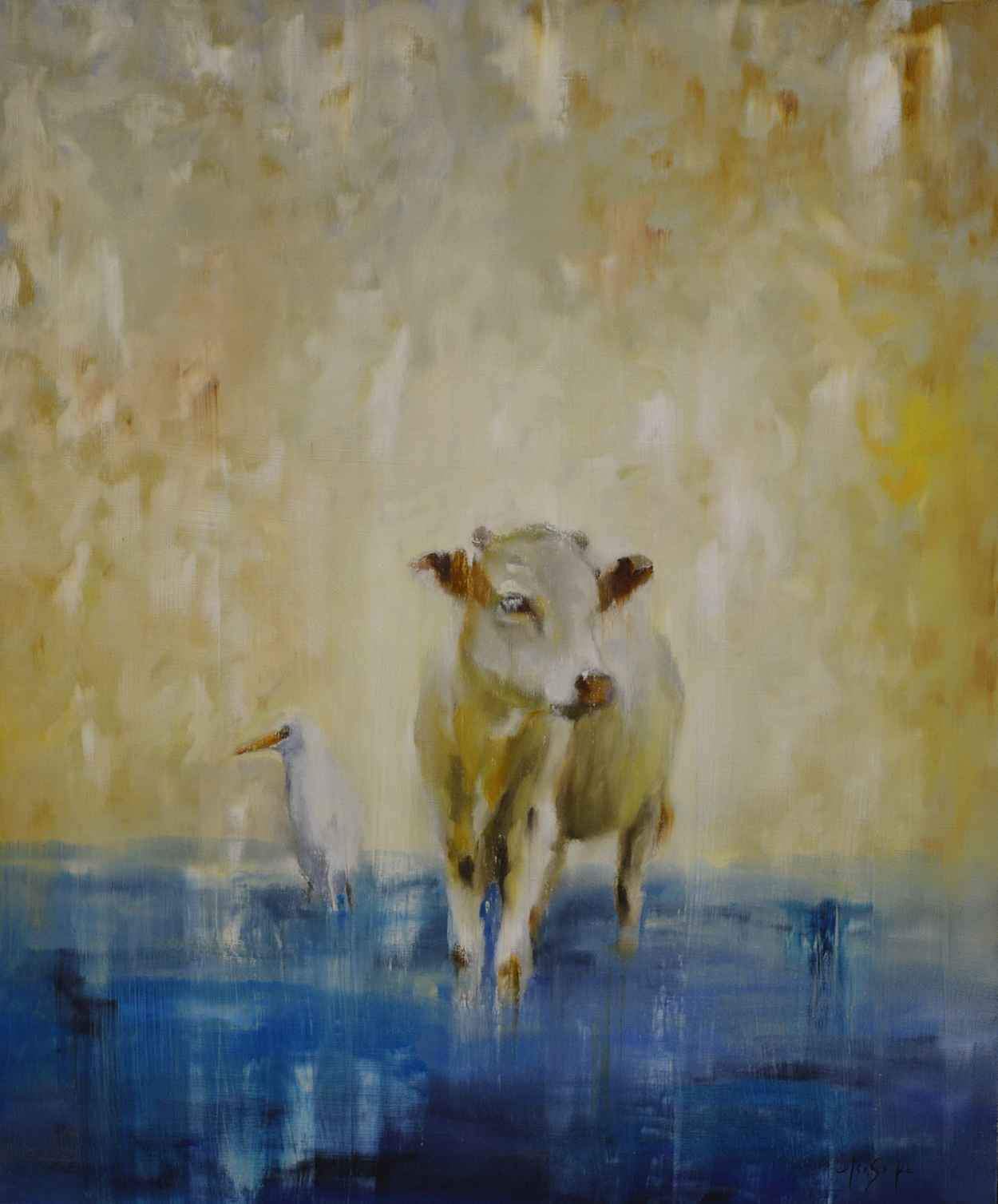 Elsa Sroka-Cow and Egret-Sorrel Sky Gallery-Painting