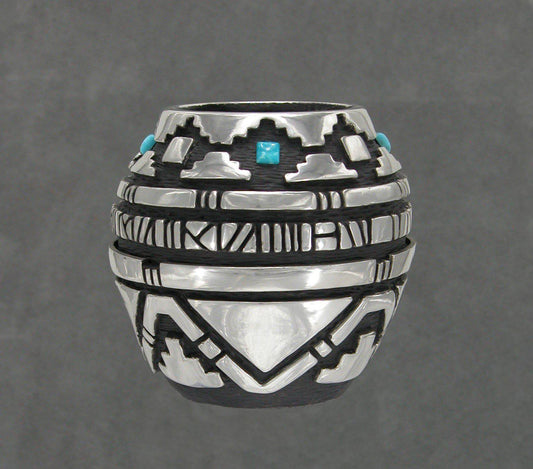 Pewter Vessel With Turquoise-Sculpture-Fred Ortiz-Sorrel Sky Gallery