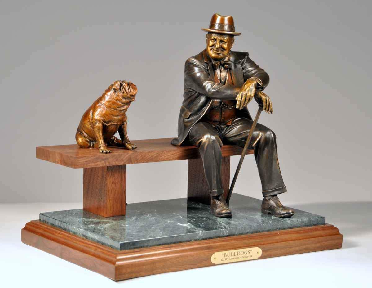 George Lundeen-Sorrel Sky Gallery-Sculpture-Bulldogs (Churchill)