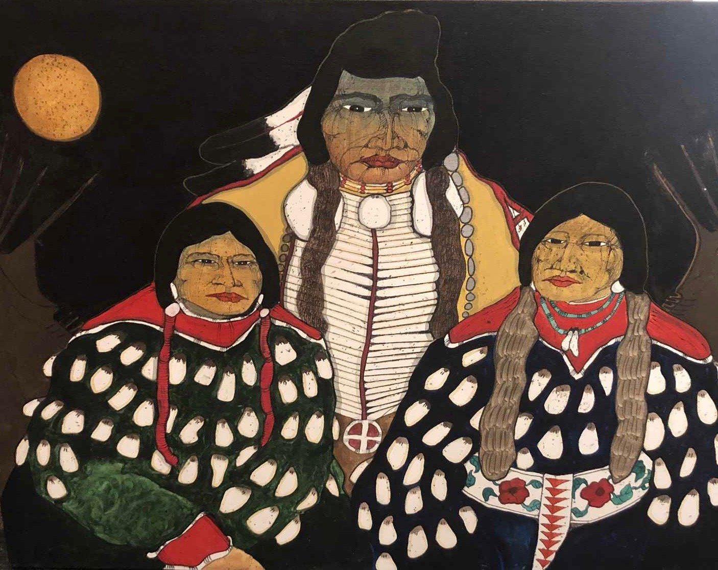 Crow Man and Ladies (1978)-Painting-Kevin Red Star-Sorrel Sky Gallery