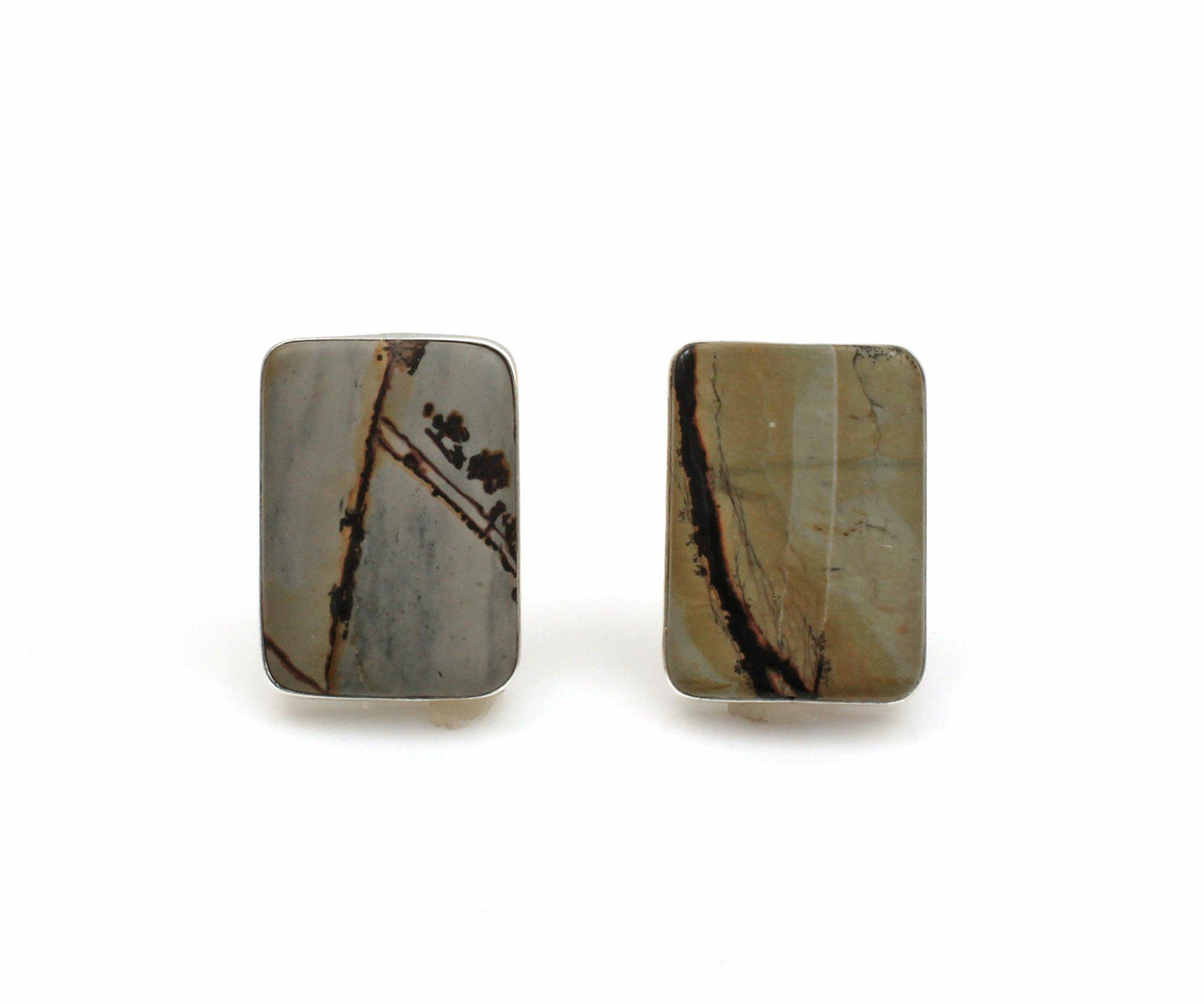 Chinese Writing Stone Clip On Earrings-Jewelry-Pam Springall-Sorrel Sky Gallery