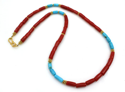 Red Coral and Turquoise Vermeil Necklace-Jewelry-Pam Springall-Sorrel Sky Gallery