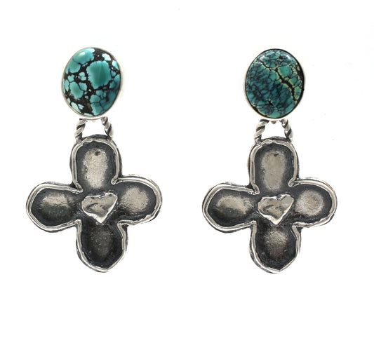 Silver Cross Earrings With Turquoise-Jewelry-Pam Springall-Sorrel Sky Gallery
