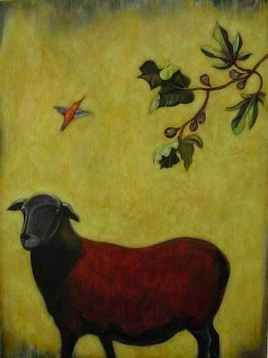 Phyllis Stapler-Sorrel Sky Gallery-Painting-Sheep And Fig Tree