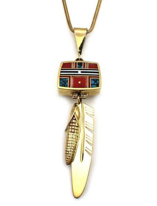 14K Gold Reversible Top Inlay/Feather Pendant-Jewelry-Ray Tracey-Sorrel Sky Gallery