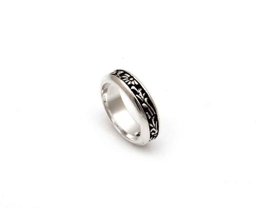 All Silver Narrow Carved Band Ring-Jewelry-Ray Tracey-Sorrel Sky Gallery