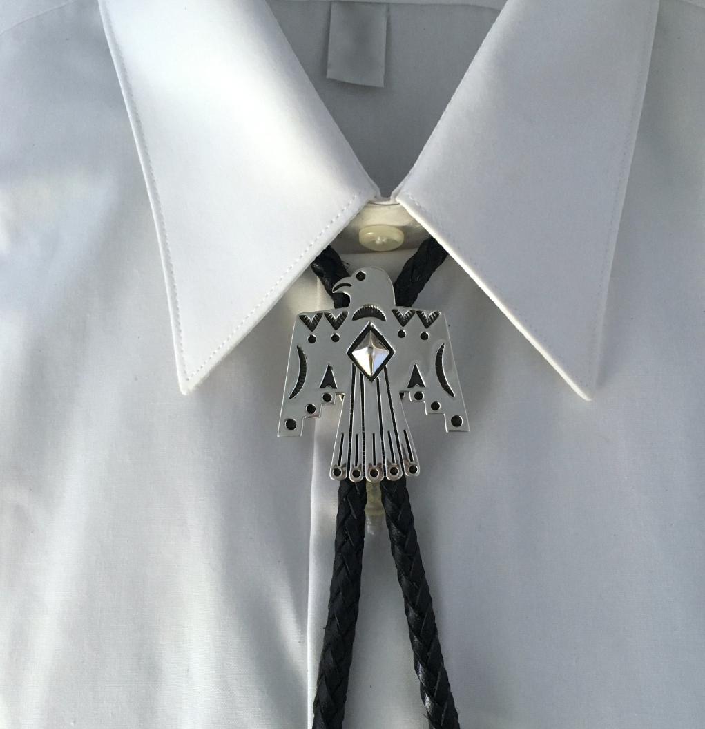 Ray Tracey-All Silver Thunderbird Bolo Tie-Sorrel Sky Gallery-Jewelry