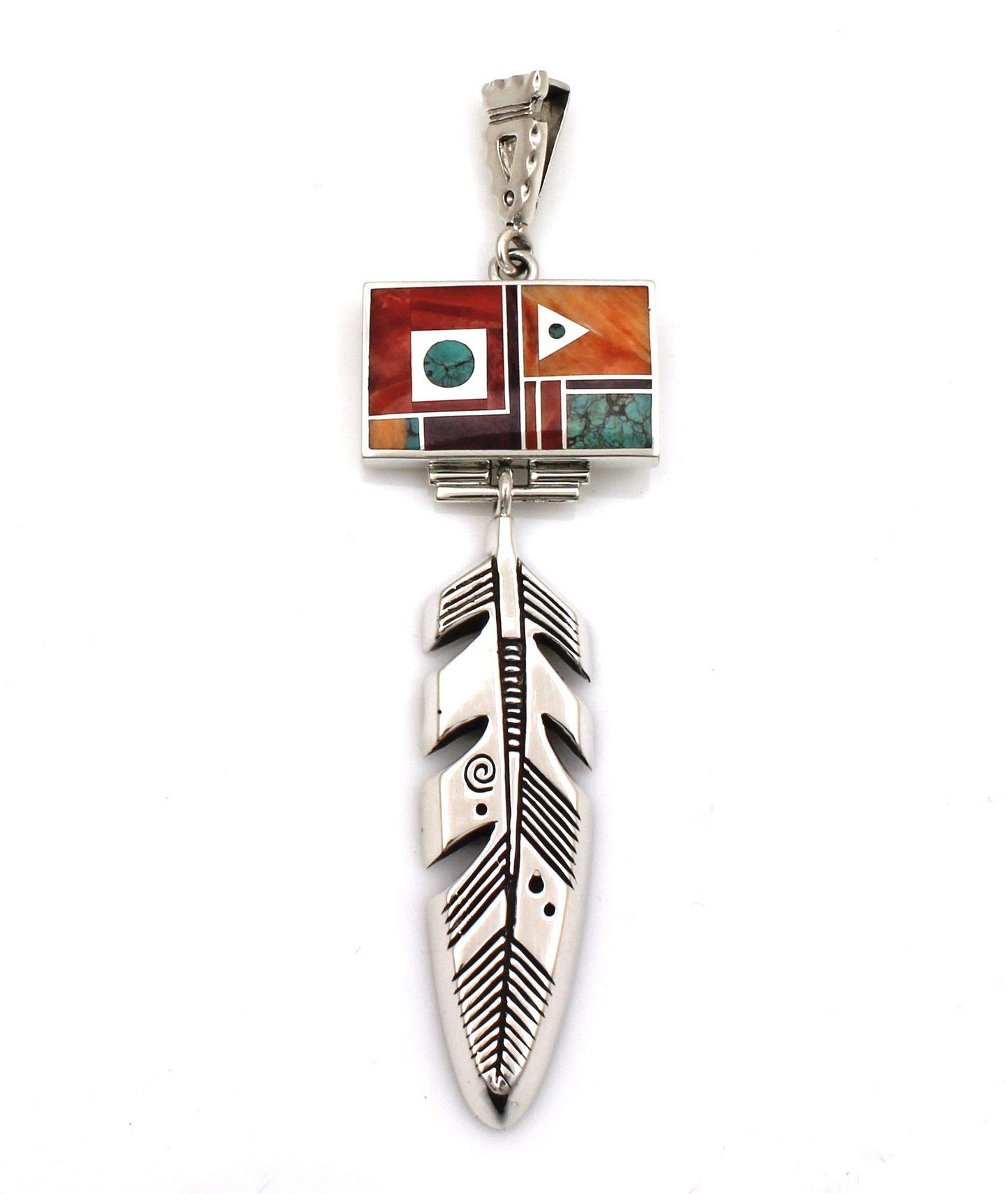 Inlay Rectangle Eagle Feather Pendant-Jewelry-Ray Tracey-Sorrel Sky Gallery