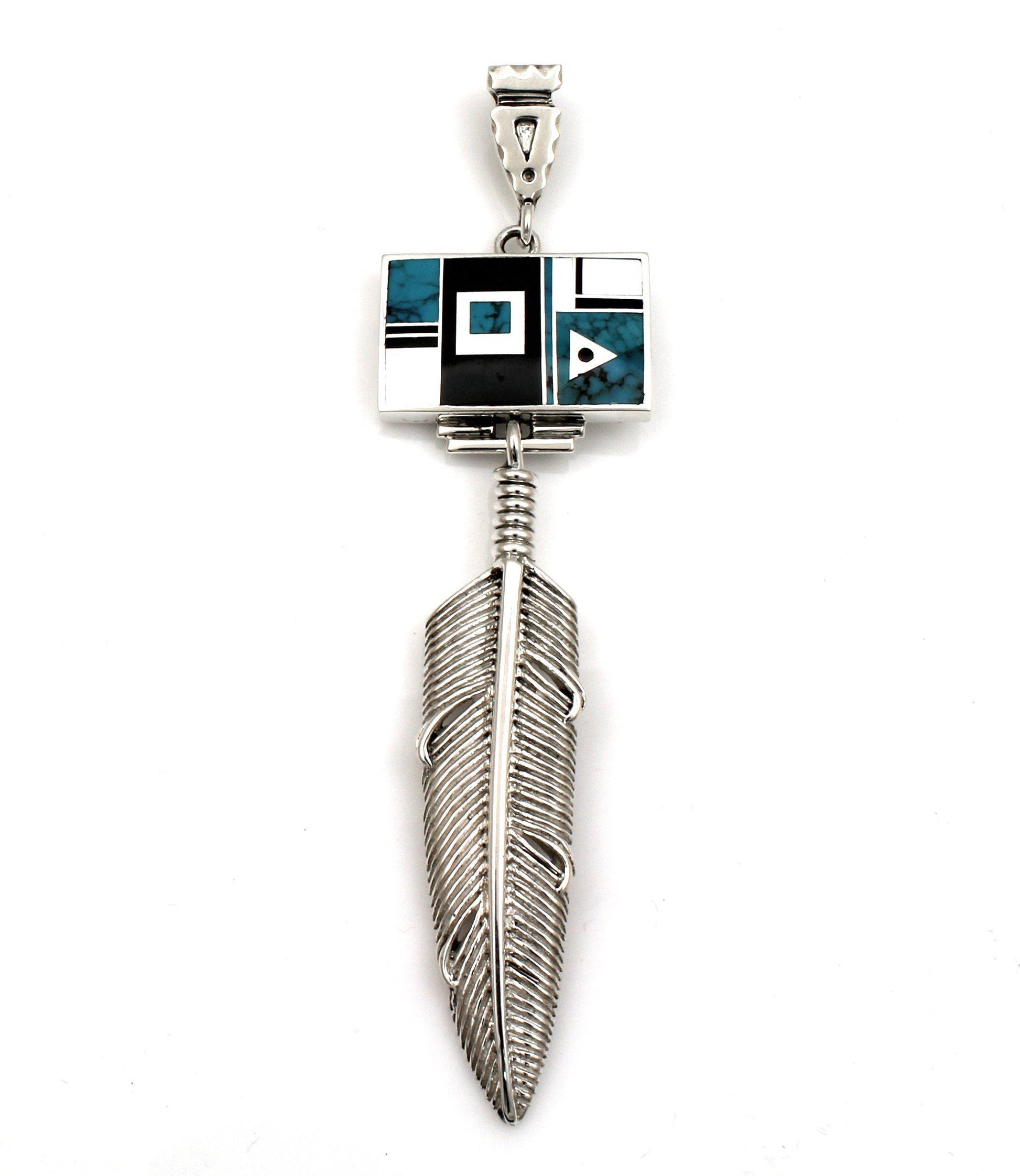 Inlay Rectangle Eagle Feather Pendant-Jewelry-Ray Tracey-Sorrel Sky Gallery