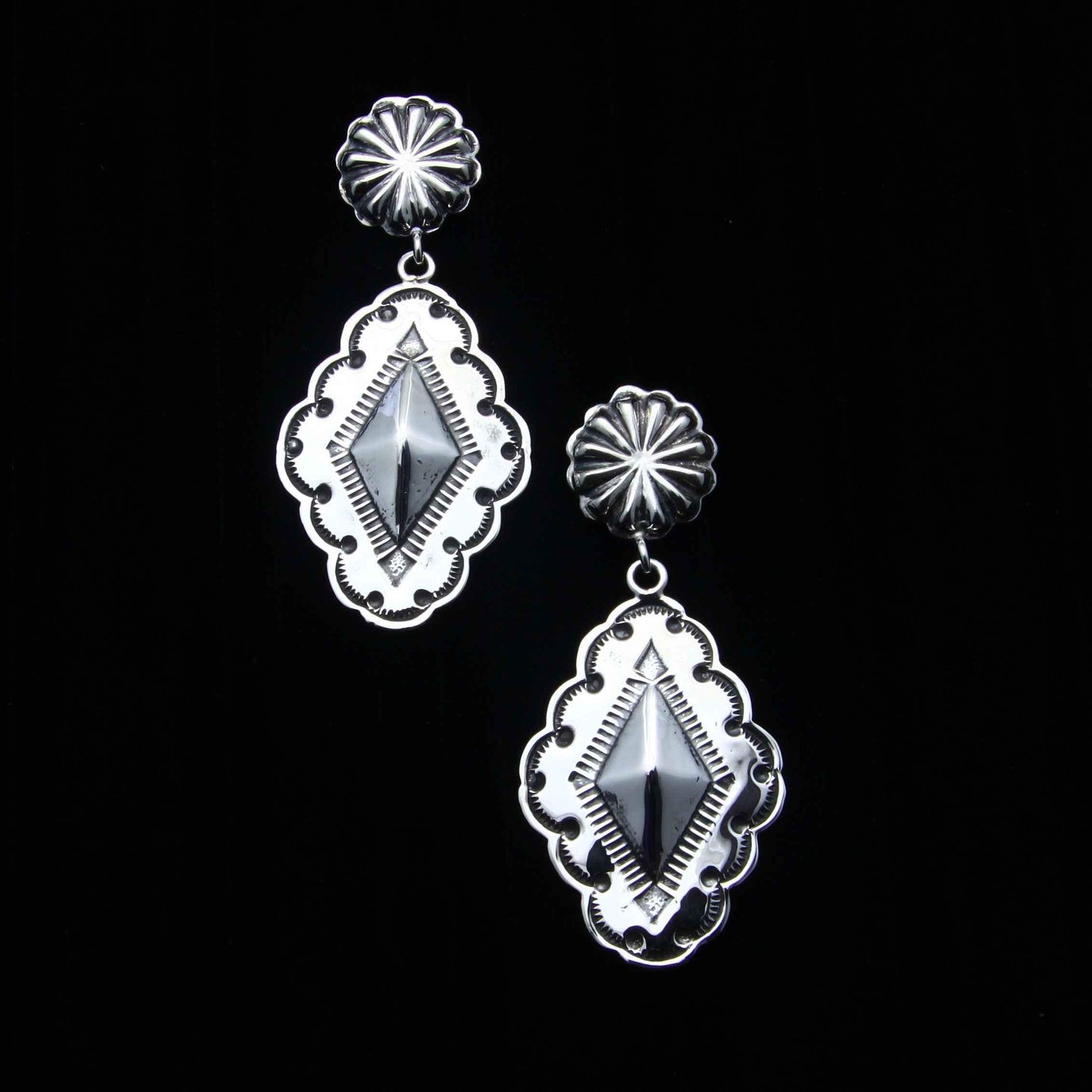 Ray Tracey-Rhombus Stamped Earrings-Sorrel Sky Gallery-Jewelry