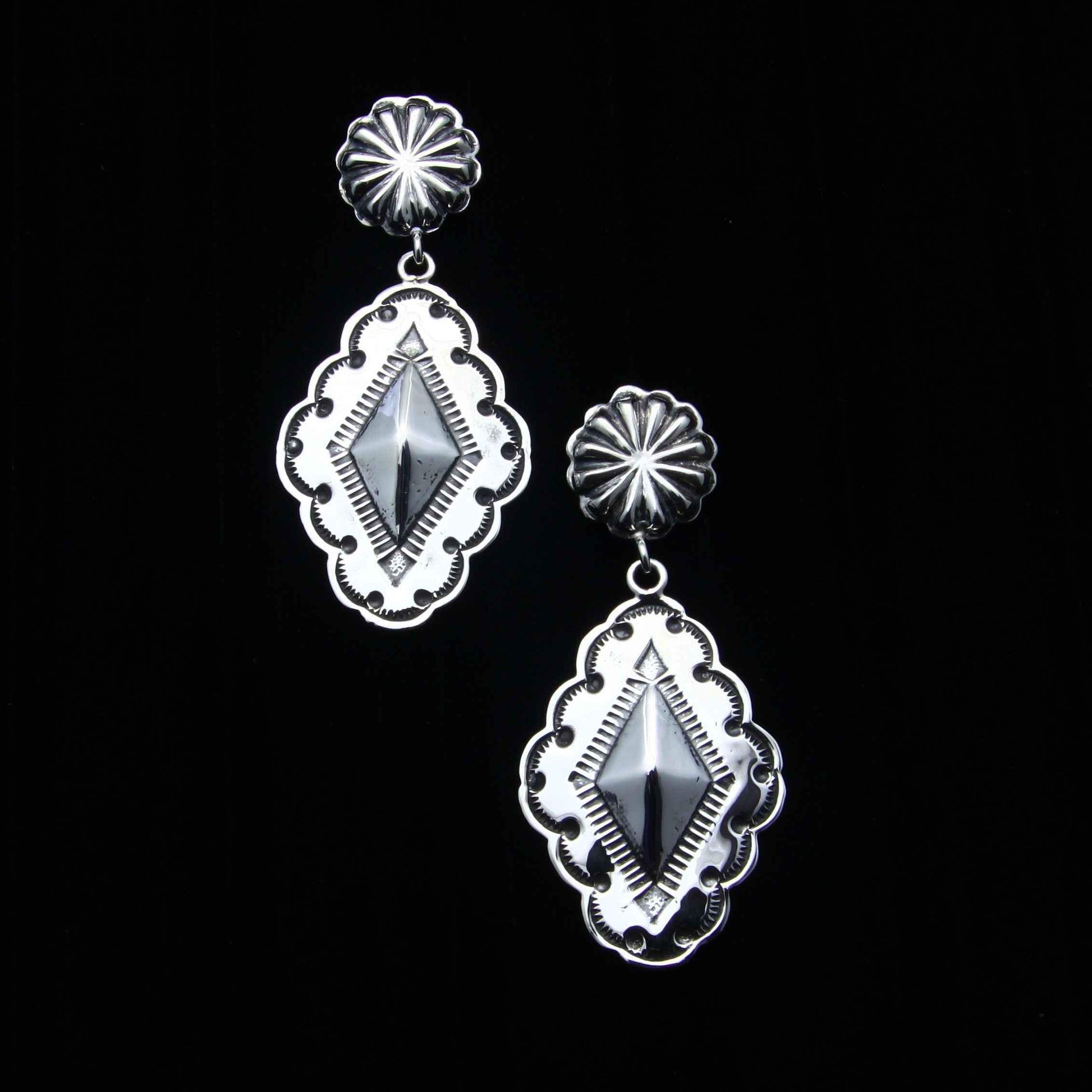 Ray Tracey-Rhombus Stamped Earrings-Sorrel Sky Gallery-Jewelry