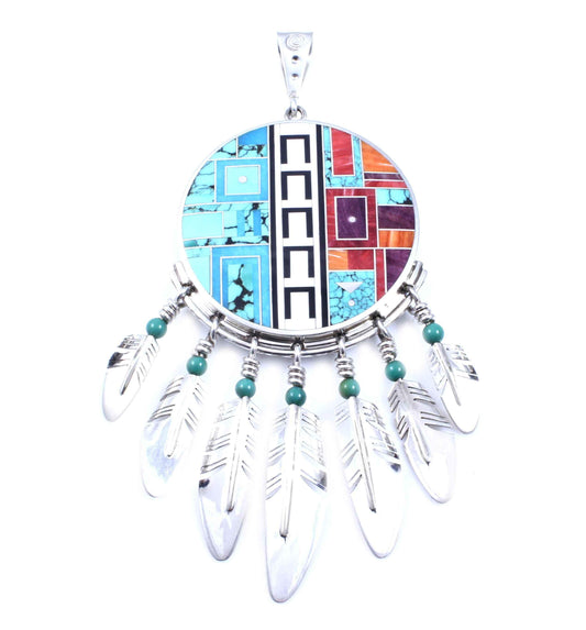 Ray Tracey-Seven Feather Shield Revensible Pendant-Sorrel Sky Gallery-Jewelry