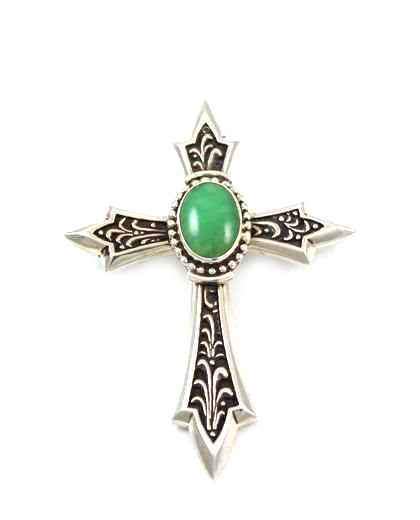 Ray Tracey-Small Carved Cross With Chrsyophase-Sorrel Sky Gallery-Jewelry