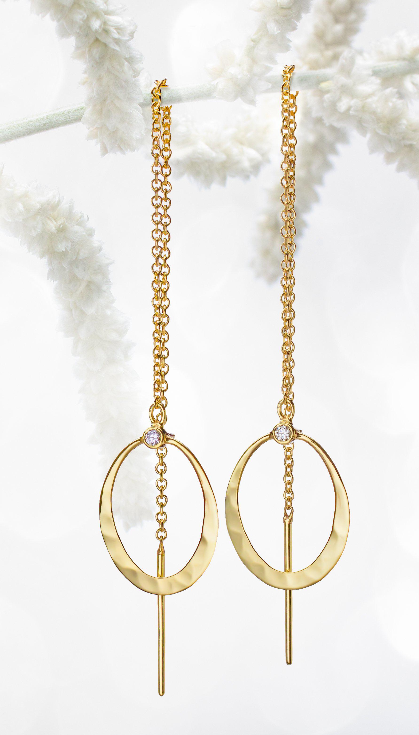 Petite Oval Threader Earrings-Jewelry-Toby Pomeroy-Sorrel Sky Gallery