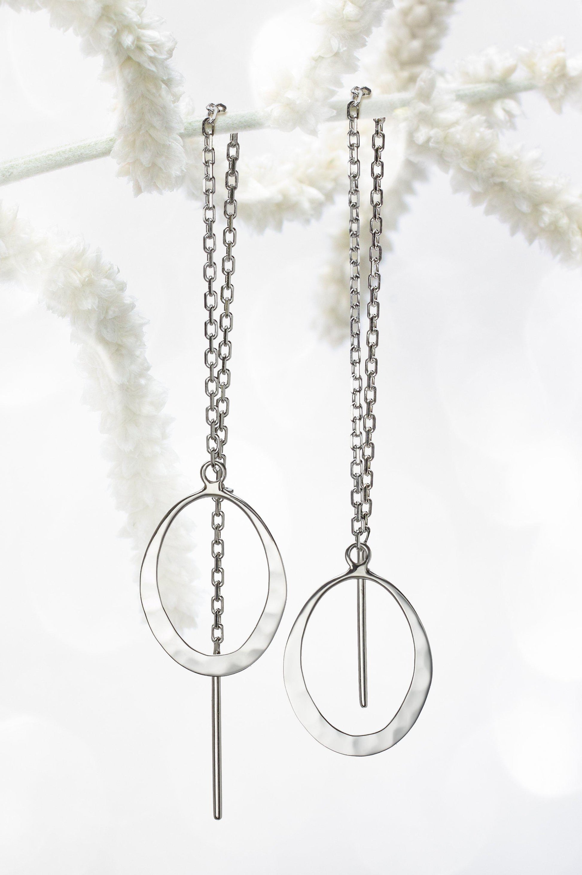 Petite Oval Threader Earrings-Jewelry-Toby Pomeroy-Sorrel Sky Gallery