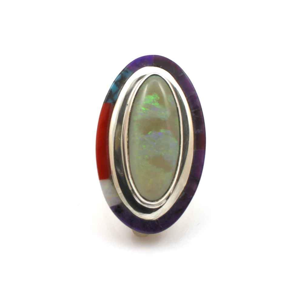 Sterling silver ring with opal and edge inlay by Victor Gabriel